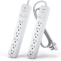 KMC 6-Outlet Surge Protector Power Strip 4 ft cord 2-Pack 1080J Power Surge Protector 4-Foot Long Braided Extension Cord with Multiple Outlets Power Strip Surge Protector 6 Power Outlet Flat Plug