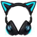 Wireless Cat Ear Headphones (12 Color Changing) with & 3.5mm Jack Gaming Pro Bluetooth&Wired Connection (Blackcolor)